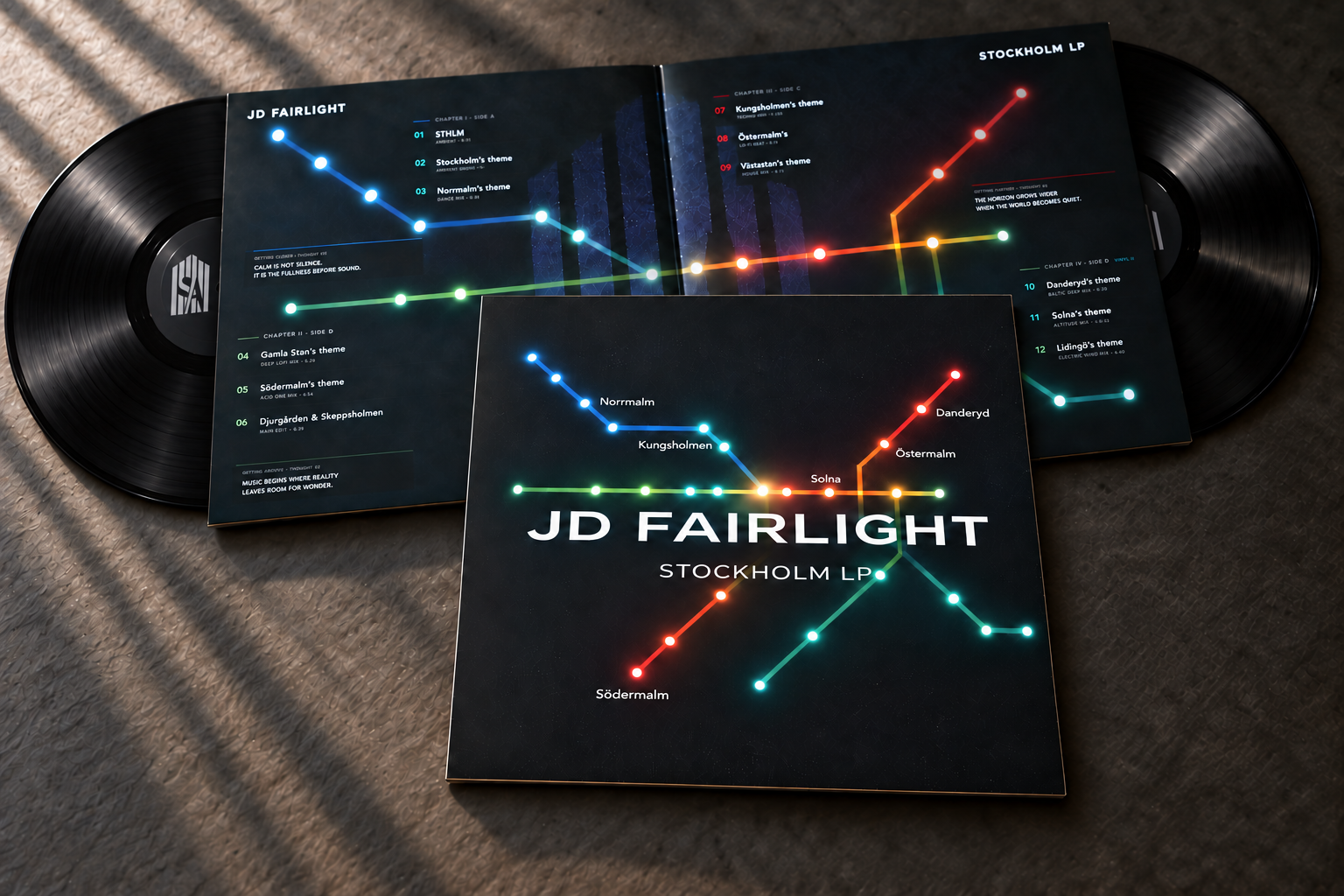 STOCKHOLM — JD Fairlight — maquette de la pochette et des deux vinyles